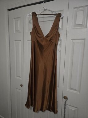 Lulus Satin V-Neck Slip Dress in Copper Small